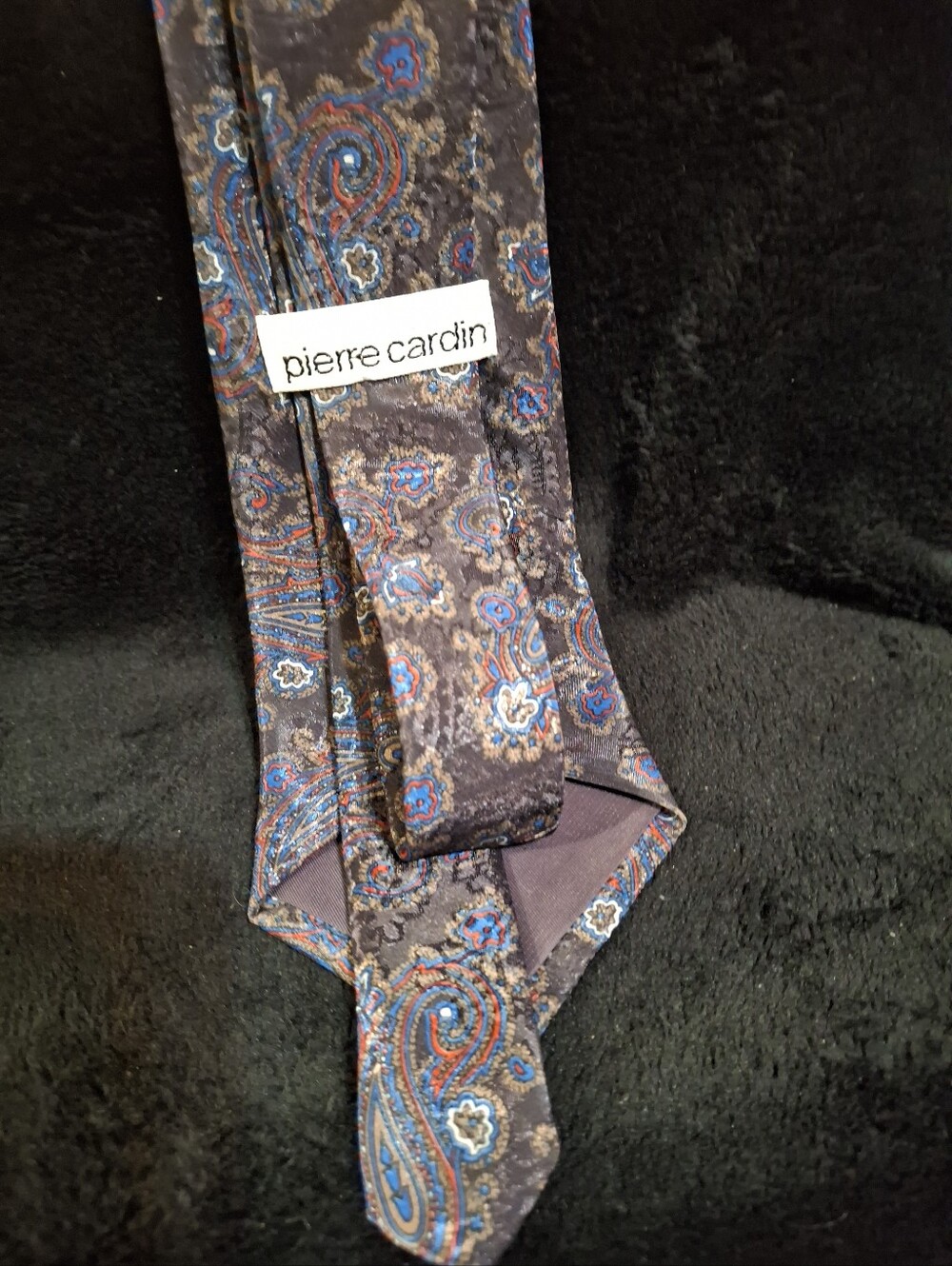 Paisley Satin Tie in Navy with Red & Blue Accents - Picture 7 of 10